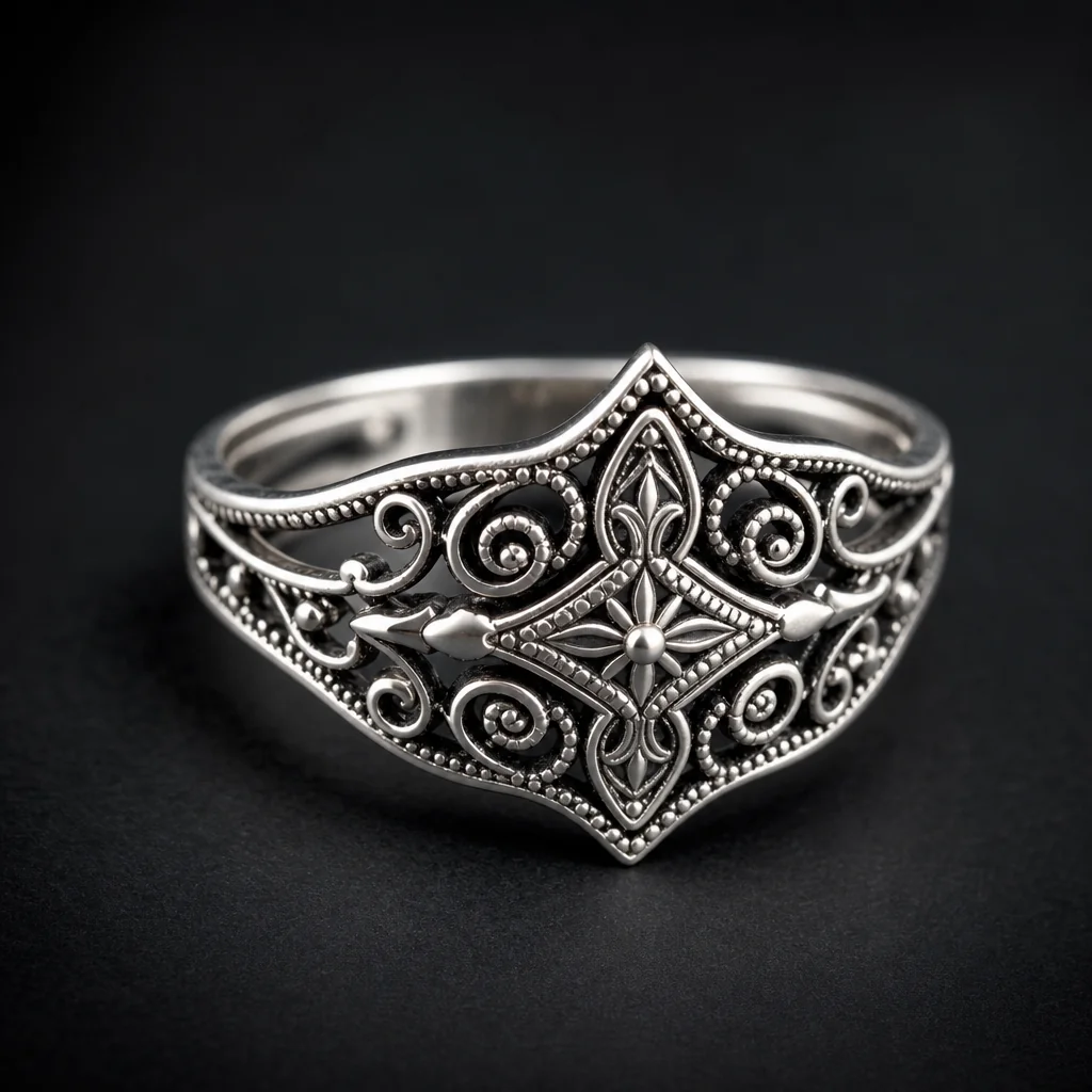 Anillo artesanal Duna en plata de ley 925 sobre lino crudo