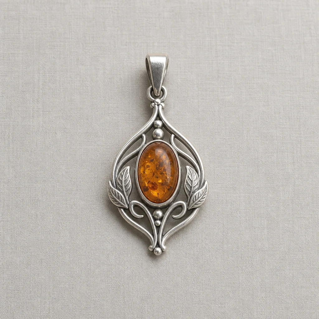 Colgante de plata oxidada con piedra natural engastada artesanalmente